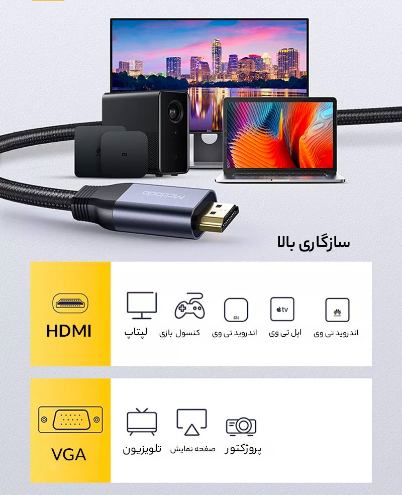 مبدل اچ دی ام آی به وی جی ای مک دودو Mcdodo CA-777 HDMI to VGA Convertor Cable 2M