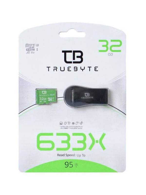 کارت حافظه microSD HC تروبایت مدل 633X-A1-V30 کلاس 10 استاندارد UHS-I U3 ظرفیت 32 گیگابایت به همراه کارت خوان
