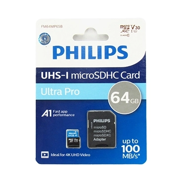 کارت حافظه MicroSDHC فیلیپس مدل Ultra Pro کلاس 10 سرعت 100MBps ظرفیت 64 گیگابایت به همراه آداپتور
