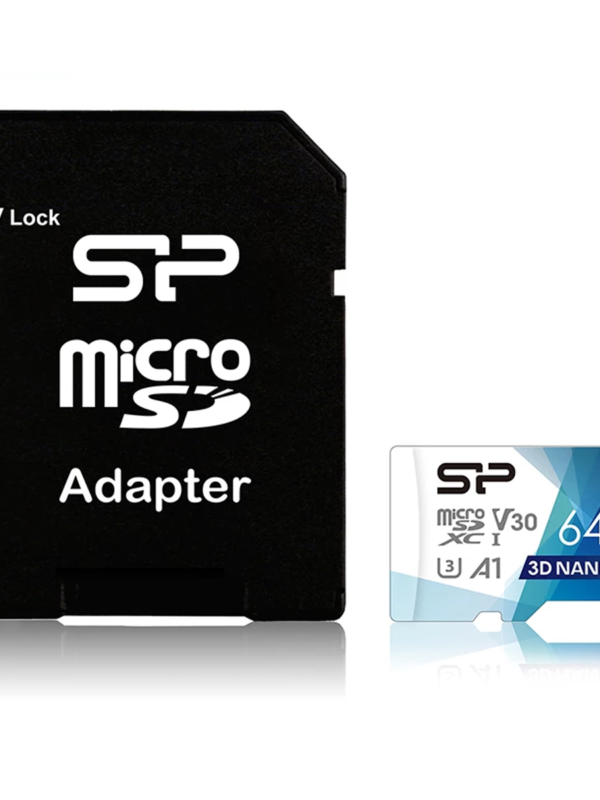 کارت حافظه‌ microSDXC سیلیکون پاور مدل Superior Pro V30 کلاس 10 استاندارد UHS-I U3 ظرفیت 64 گیگابایت به همراه آداپتور