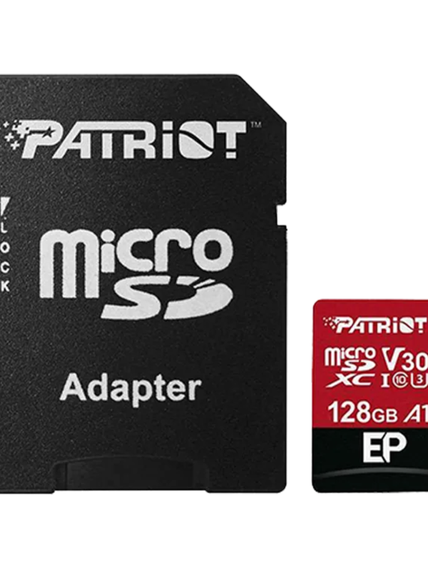 کارت حافظه microSDXC پاتریوت مدل EP کلاس 10 استاندارد UHS-I U3 V30 سرعت 90MBps ظرفیت 128 گیگابایت به همراه آداپتور