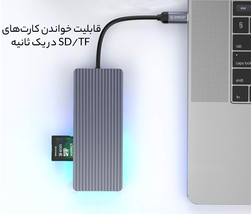 هاب 8 پورت تایپ سی اوریکو Orico WB-8p Type-C 8-in-1 Transparent Hub