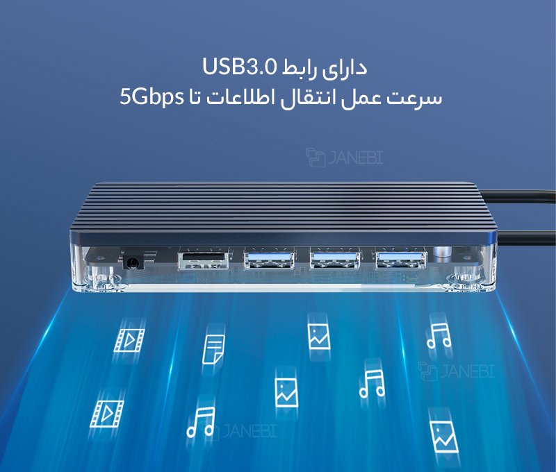 هاب 8 پورت تایپ سی اوریکو Orico WB-8p Type-C 8-in-1 Transparent Hub