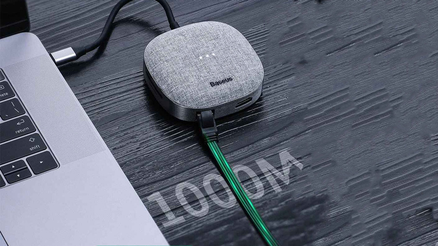 هاب آداپتور 7 در 1 تایپ سی بیسوس Baseus Fabric Series 7 in 1 Type-C Multifunctional HUB Adapter دارای خروجی شبکه 