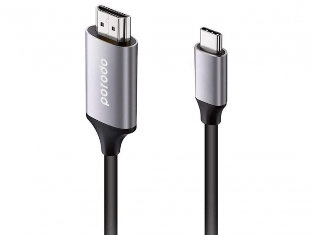 کابل تایپ‌سی به اچ دی ام آی 2 متری پورودو Porodo Type-C to 4K HDMI Cable PD-4KCHD2-GY